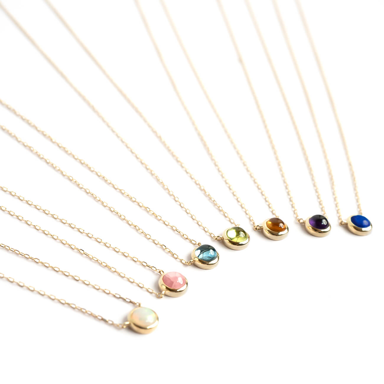 10K Gold 7color Gemstone Cabochon Necklace | LUPAUS