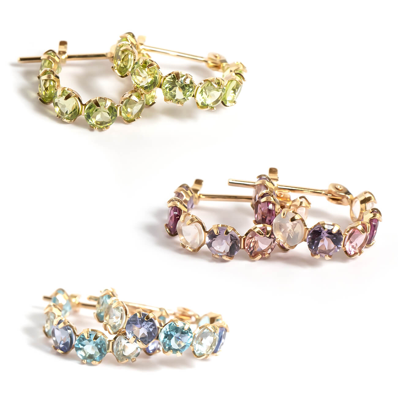10K Multicolor Gemstone Huggie Hoop Earrings | Marolokko