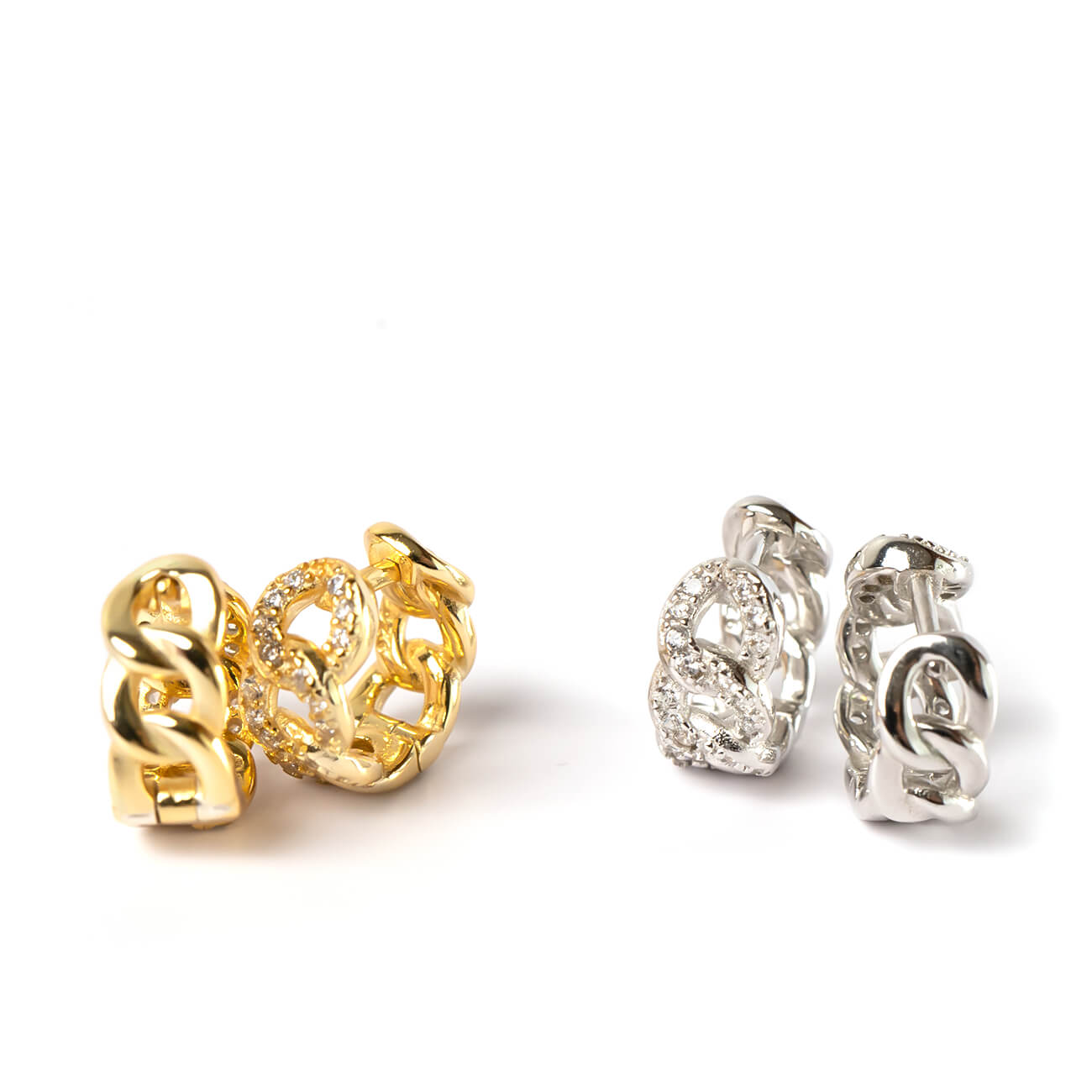 18K Gold Plated Sterling Silver Chain Cz Pave Hoop Earrings | KYKLOS-CHAIN