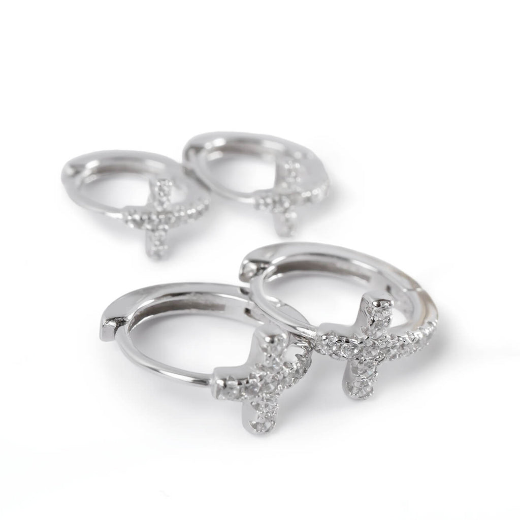 18K Gold Plated Sterling Silver Cross Pave Hoop Earrings | KYKLOS-CROS