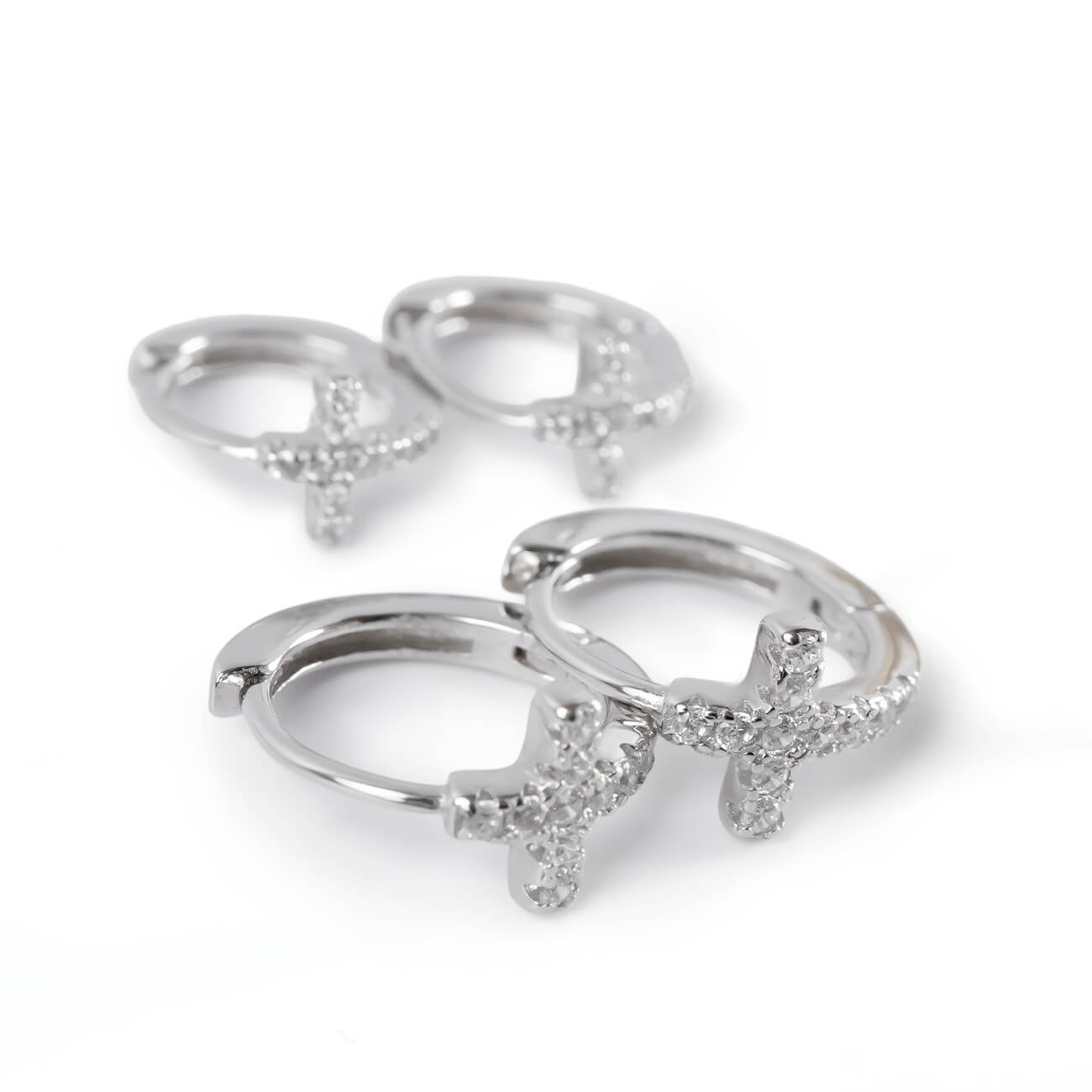 18K Gold Plated Sterling Silver Cross Pave Hoop Earrings | KYKLOS-CROS