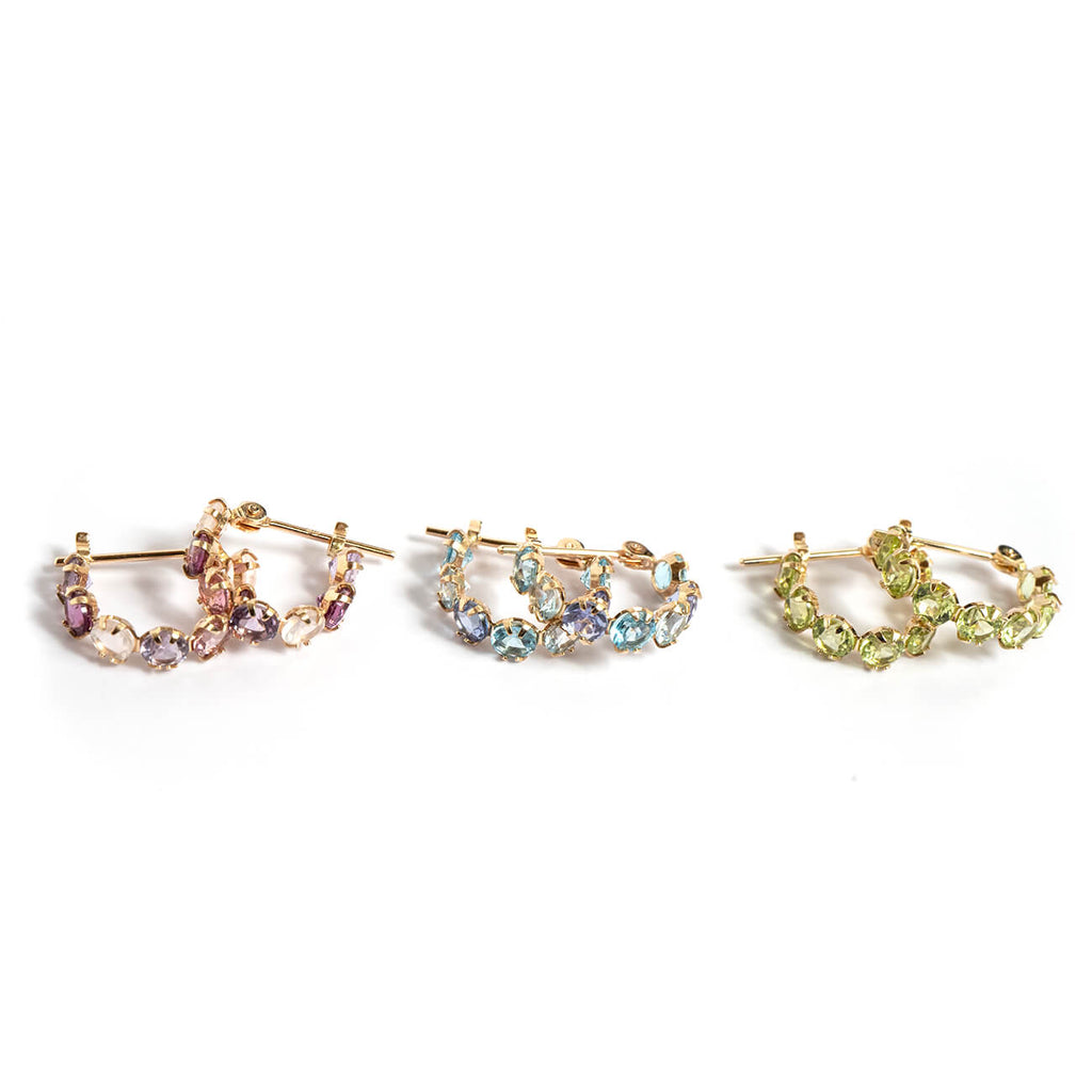 10K Gold Multicolor Gemstone Huggie Hoop Earrings | MAROLOKKO