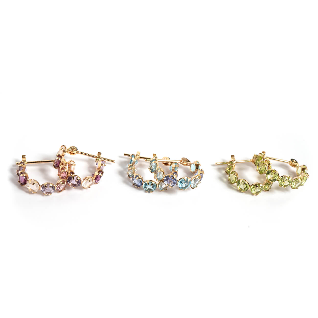10K Gold Multicolor Gemstone Huggie Hoop Earrings | MAROLOKKO