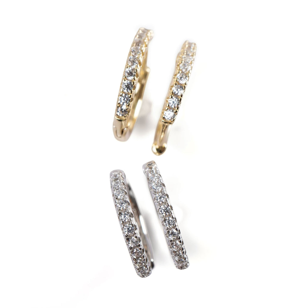 18K Gold Plated Sterling Silver Straight Pave Hoop Earrings | KYKLOS-STR