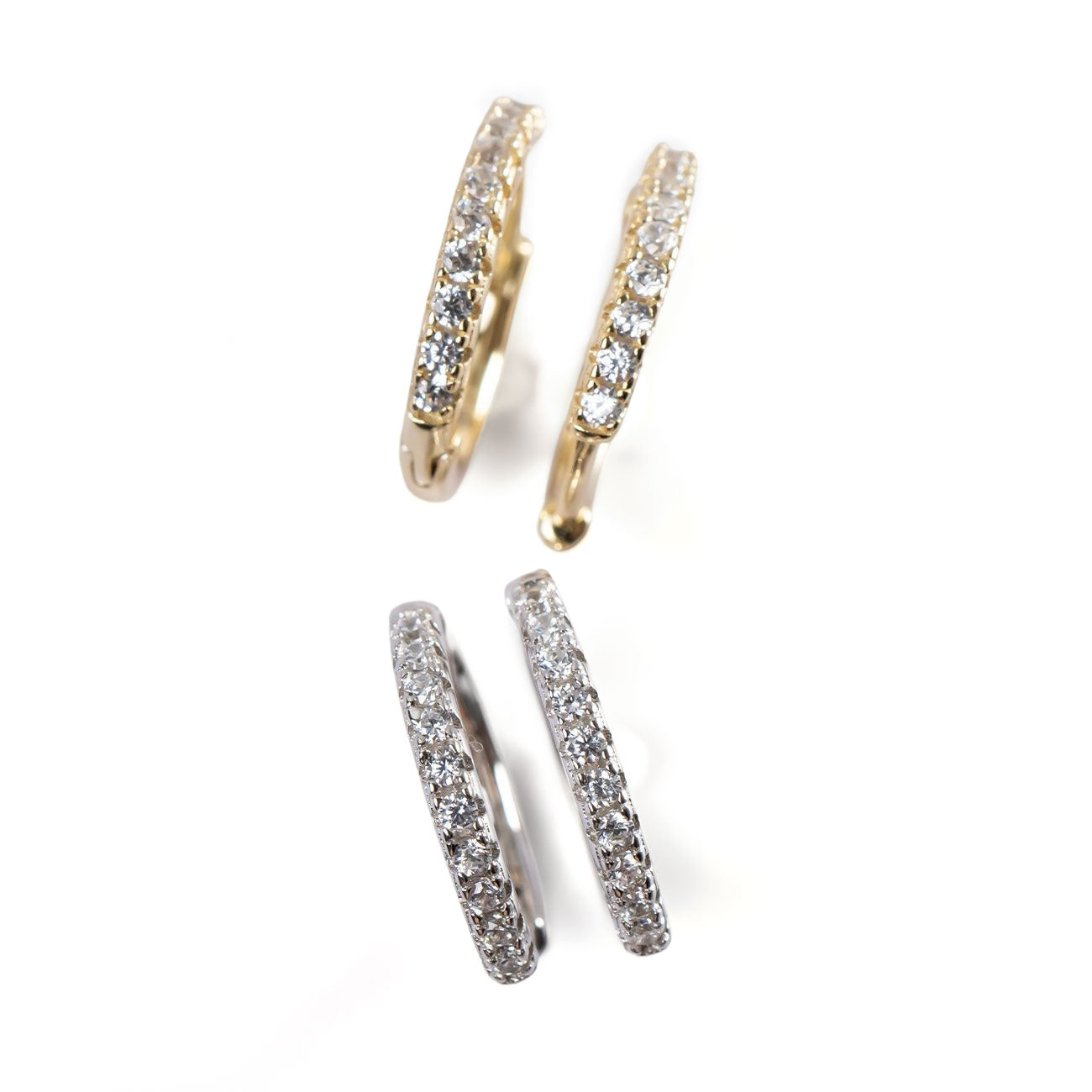 18K Gold Plated Sterling Silver Straight Pave Hoop Earrings | KYKLOS-STR