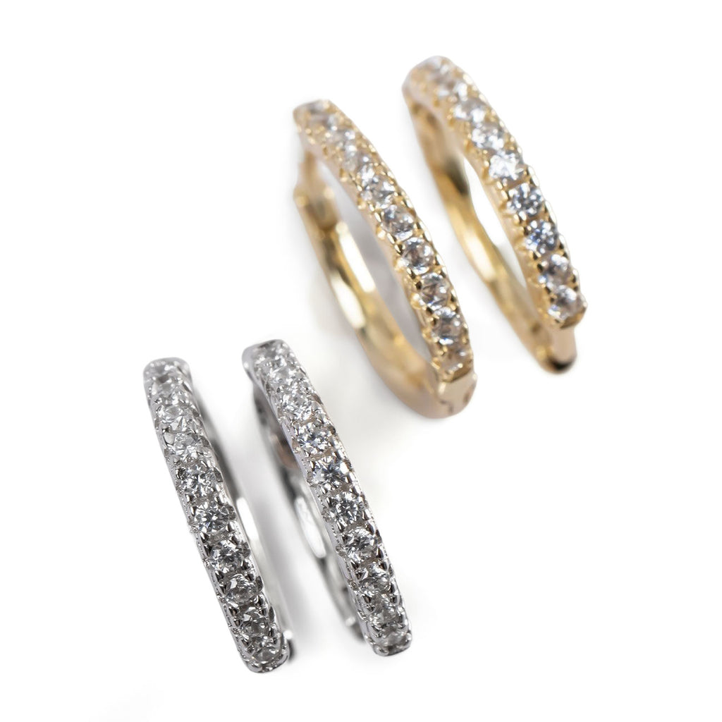 18K Gold Plated Sterling Silver Straight Pave Hoop Earrings | KYKLOS-STR