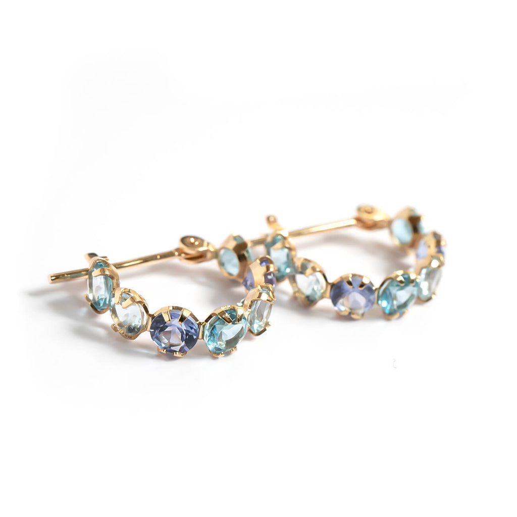 10K Gold Multicolor Gemstone Huggie Hoop Earrings | MAROLOKKO