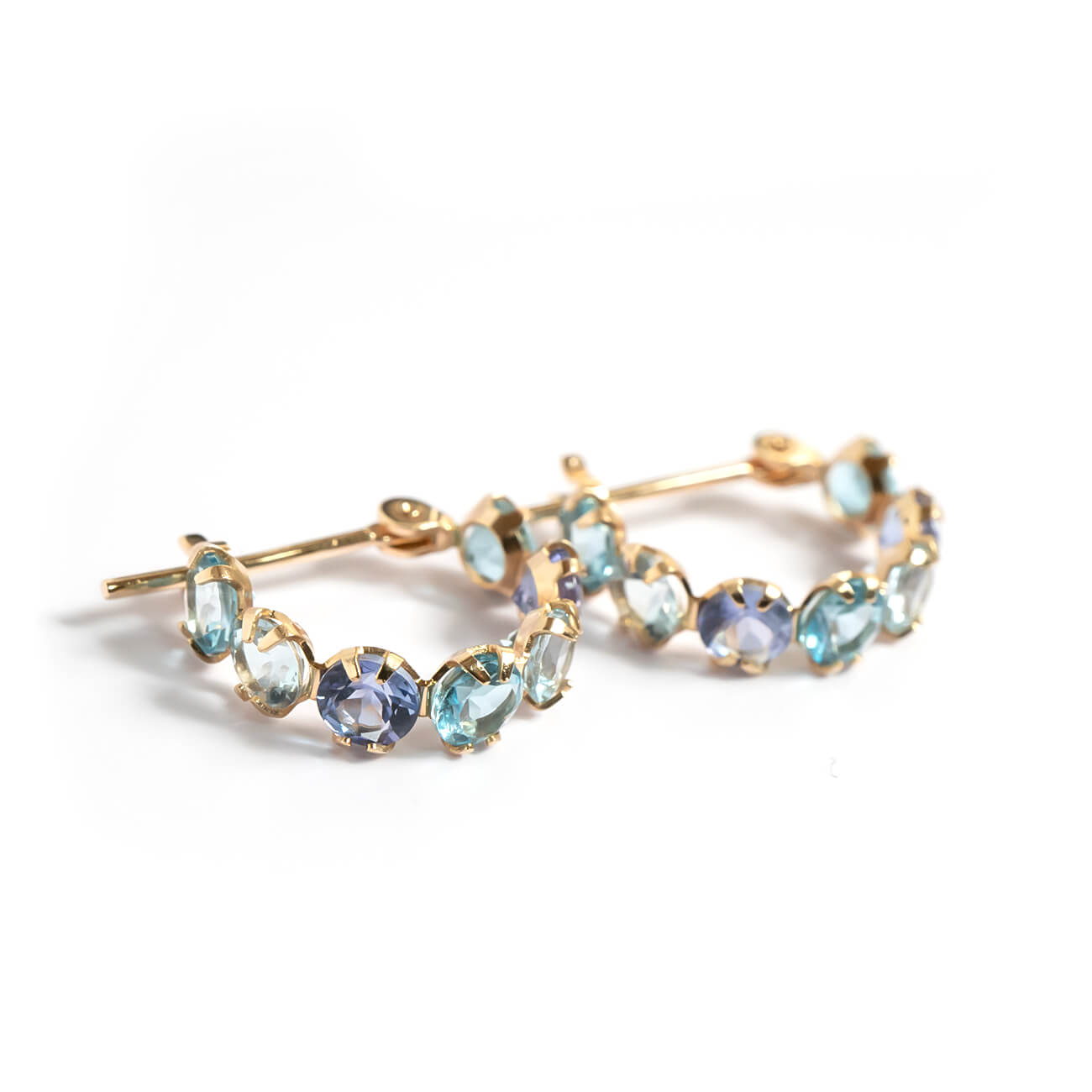 10K Gold Multicolor Gemstone Huggie Hoop Earrings | MAROLOKKO