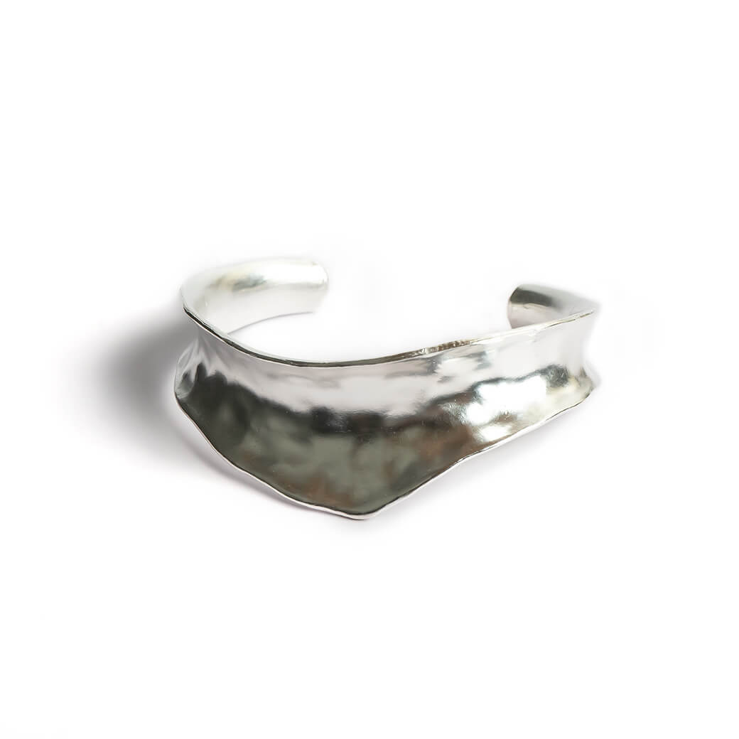 925 Sterling Silver Hammered Wide Bangle | ERZGE