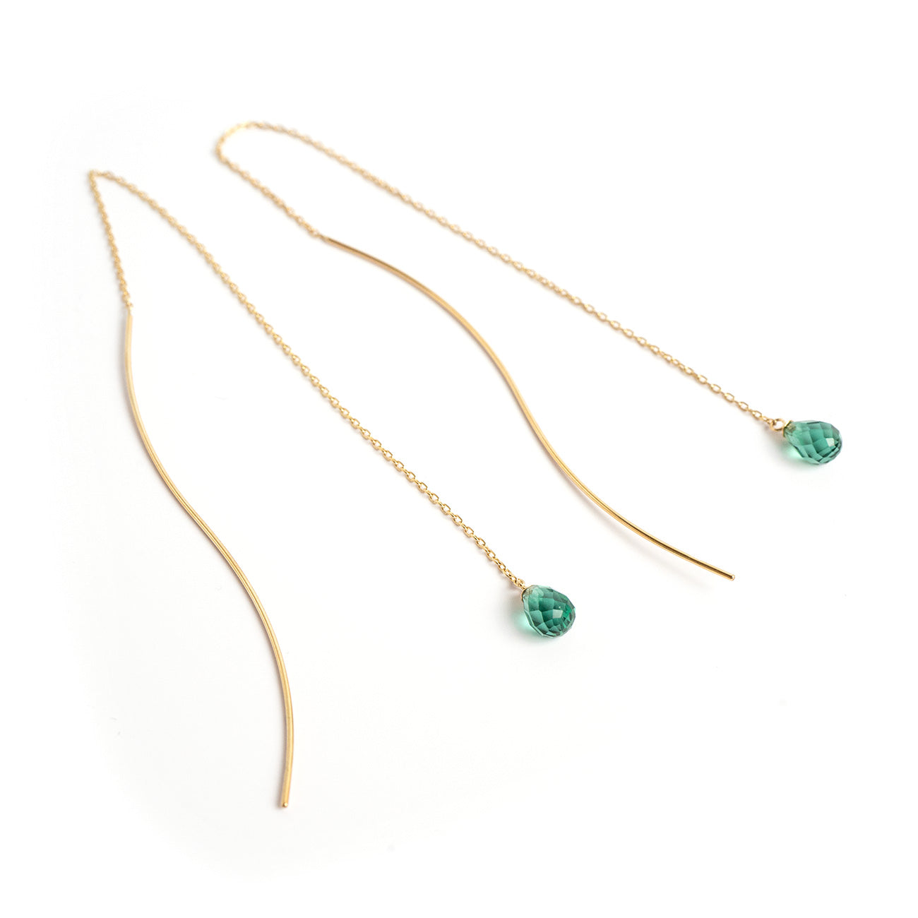10K Gold Gemstone Wavy Long Earrings | ORNE-TEAR