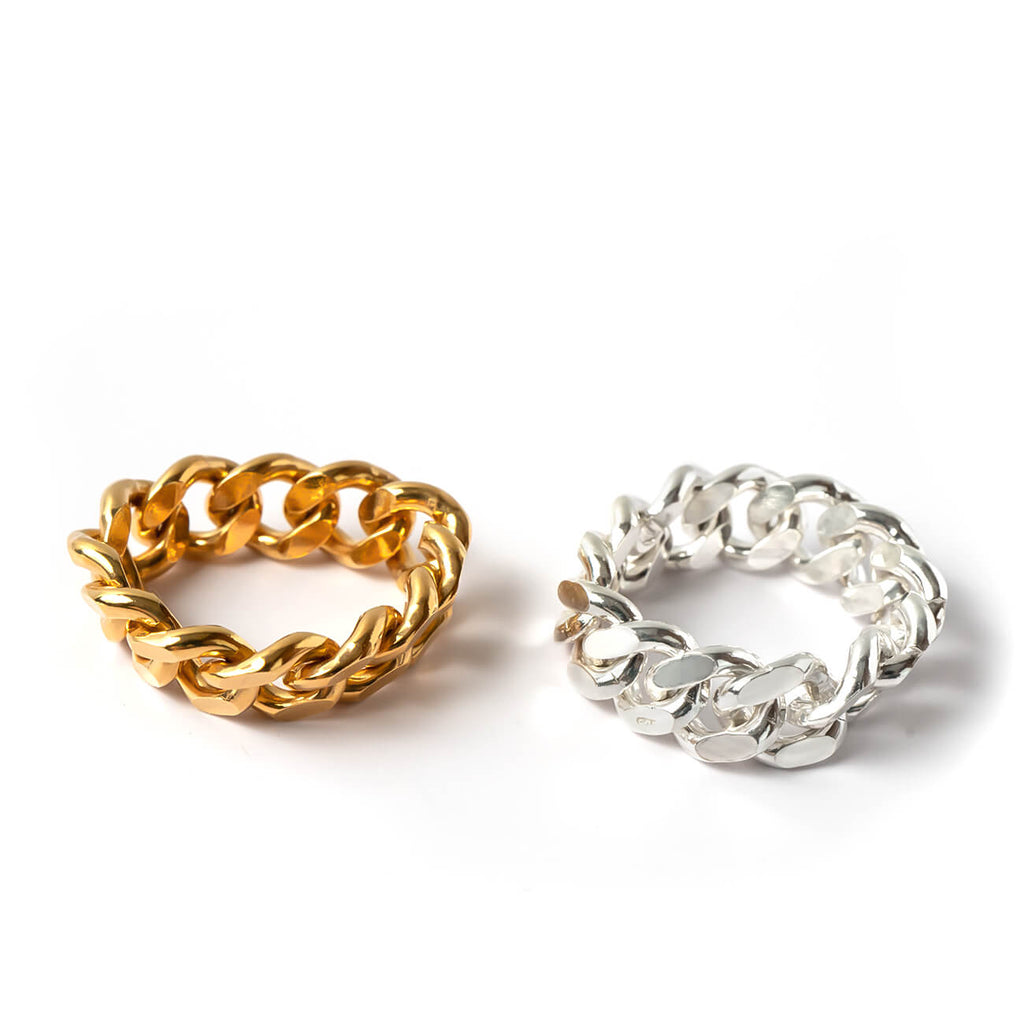 18K Gold Plated Sterling Silver Cuban Link Chain Ring | KAVALERI