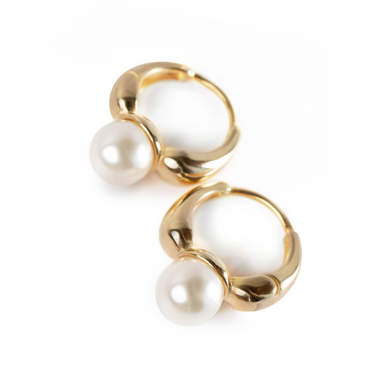 Silver925 Plump Pearl Hoop Earrings | KYKLOS-PEARL – Ops. Jewelry