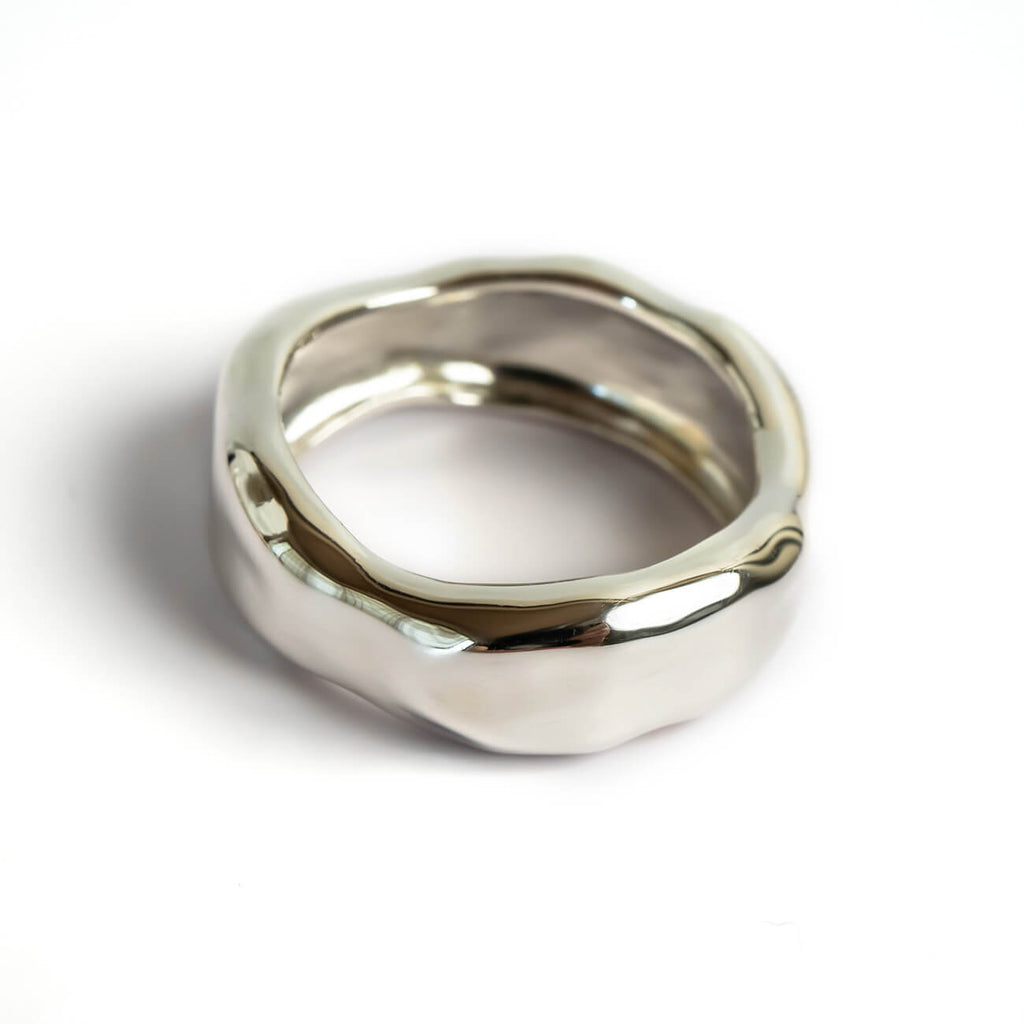 Ops 2 Rings 18K Gold Plated Sterling Silver Hammered Wide Ring | Ops. – Ops. Jewelry