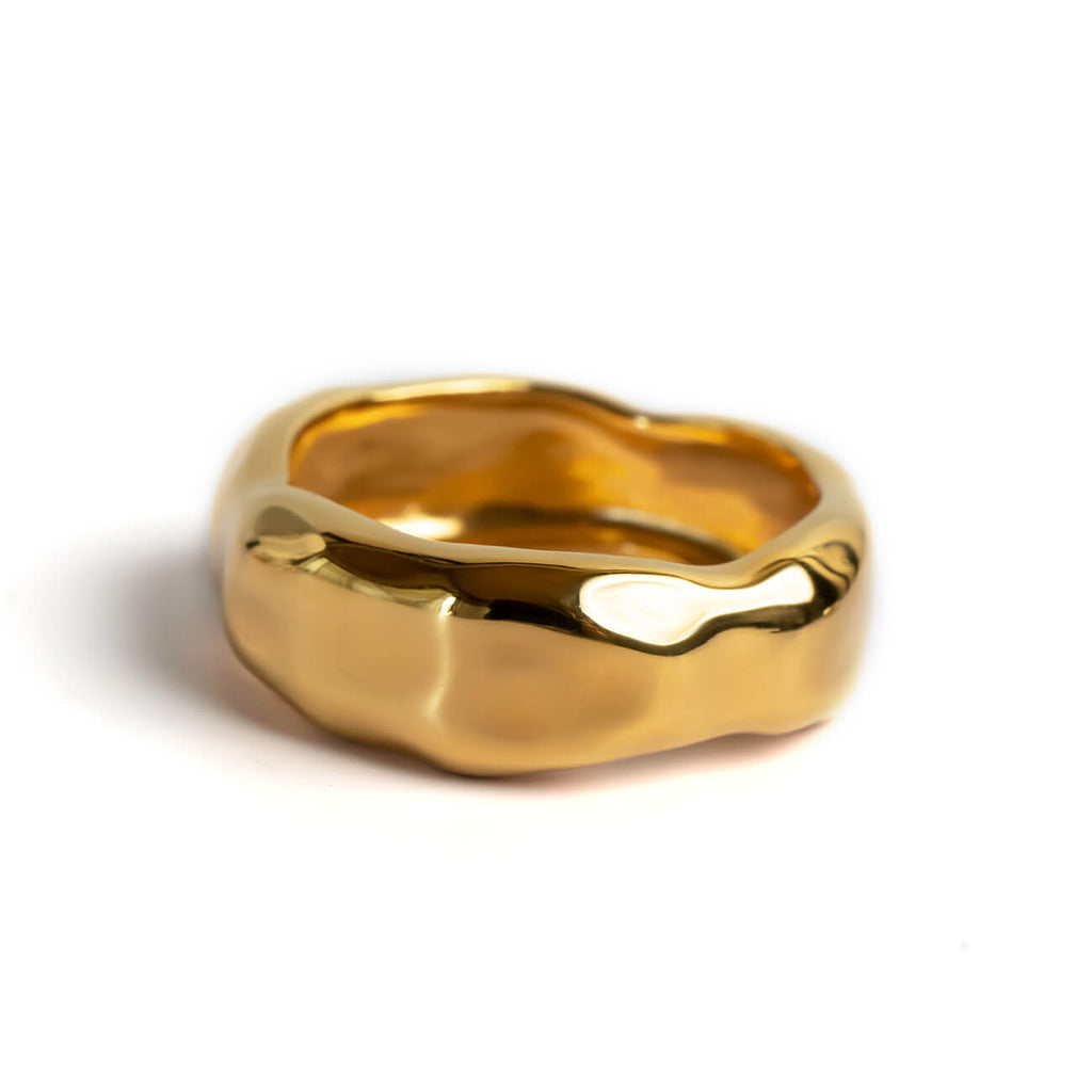 18K Gold Plated Sterling Silver Hammered Wide Ring | MOLUNE