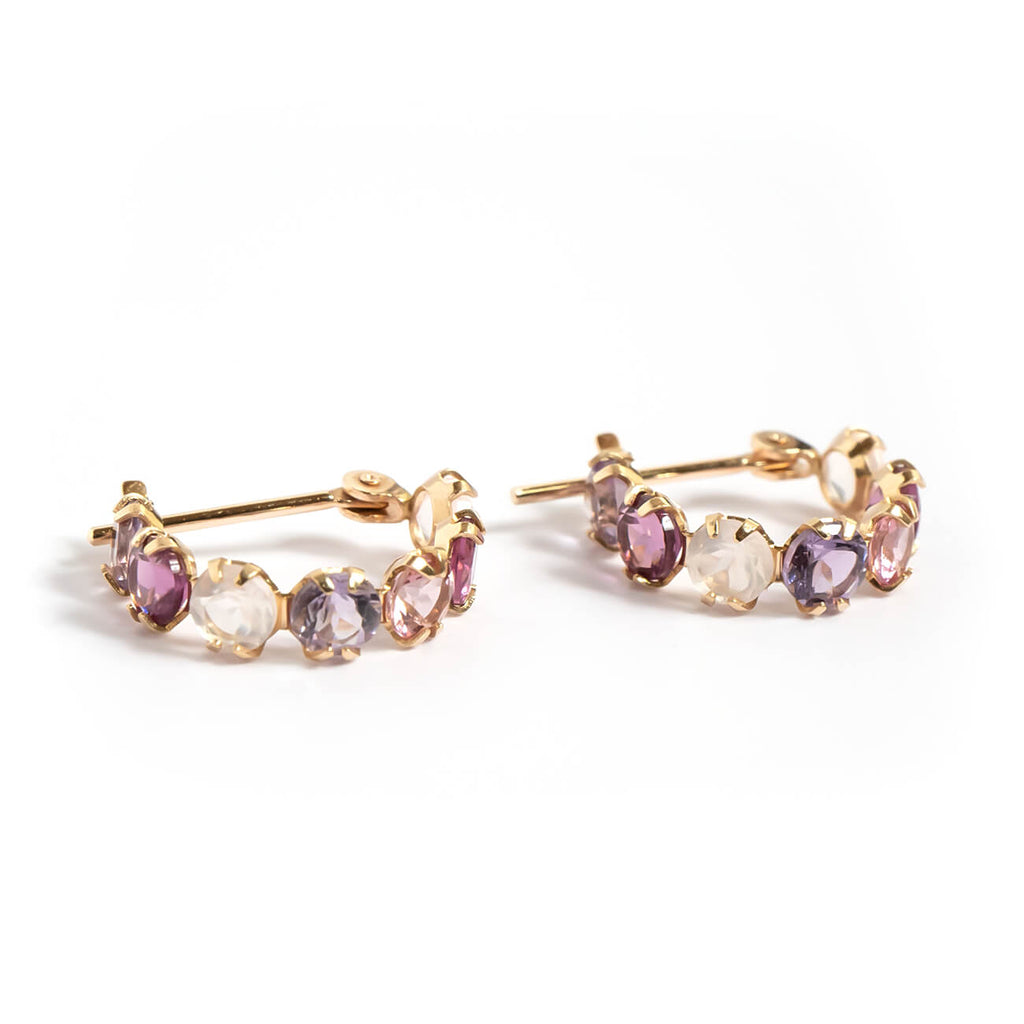 10K Gold Multicolor Gemstone Huggie Hoop Earrings | MAROLOKKO