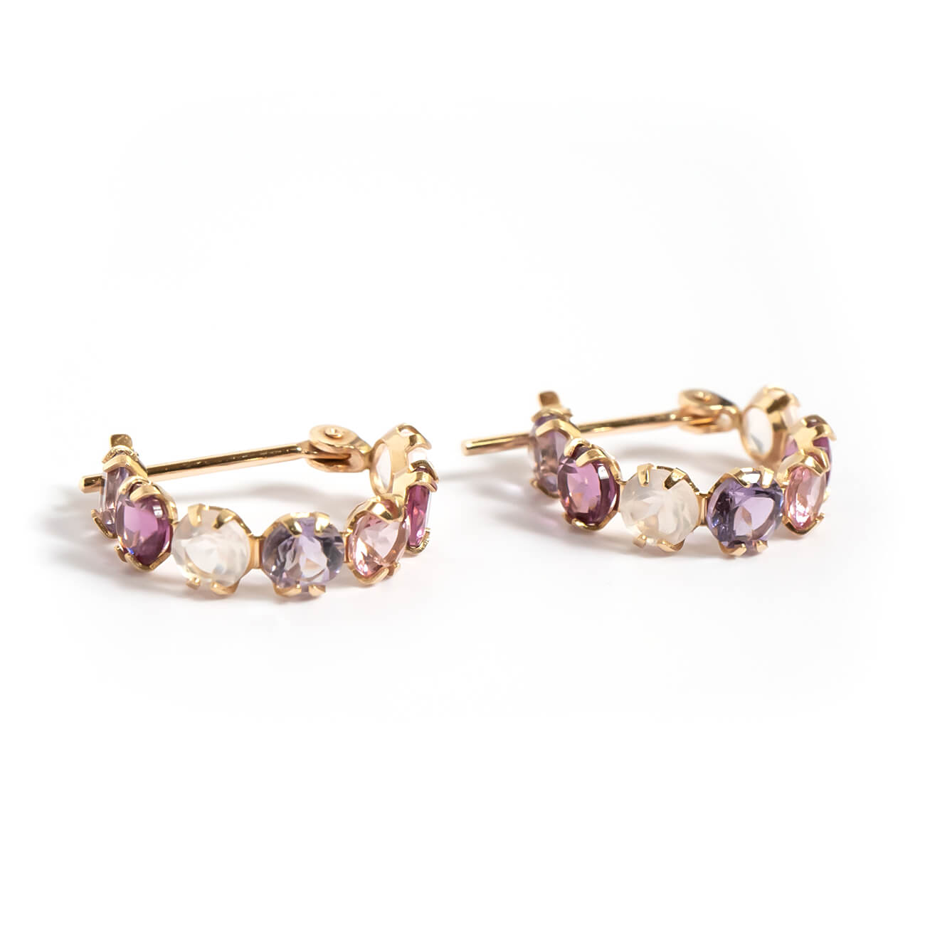 10K Gold Multicolor Gemstone Huggie Hoop Earrings | MAROLOKKO