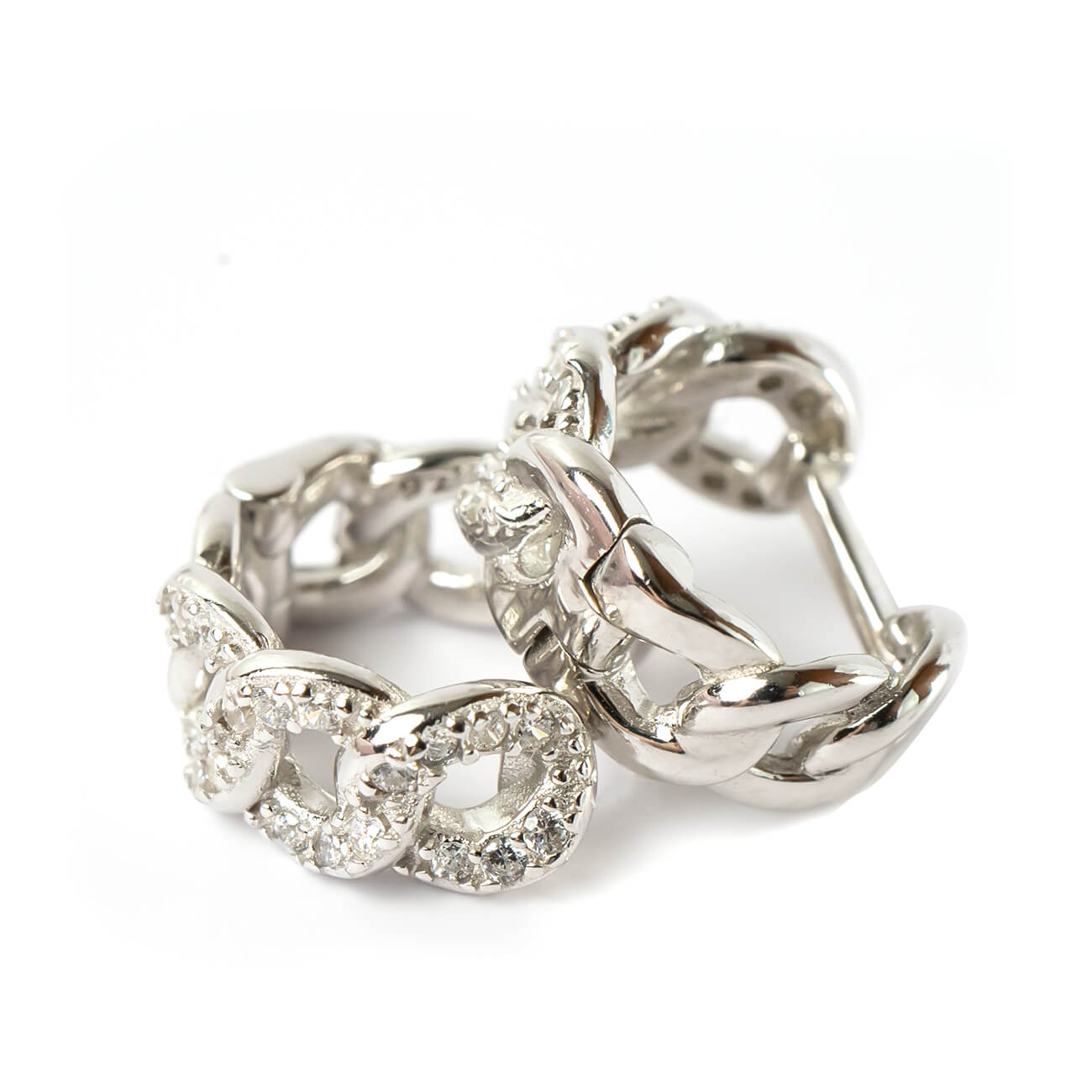 18K Gold Plated Sterling Silver Chain Cz Pave Hoop Earrings | KYKLOS-CHAIN