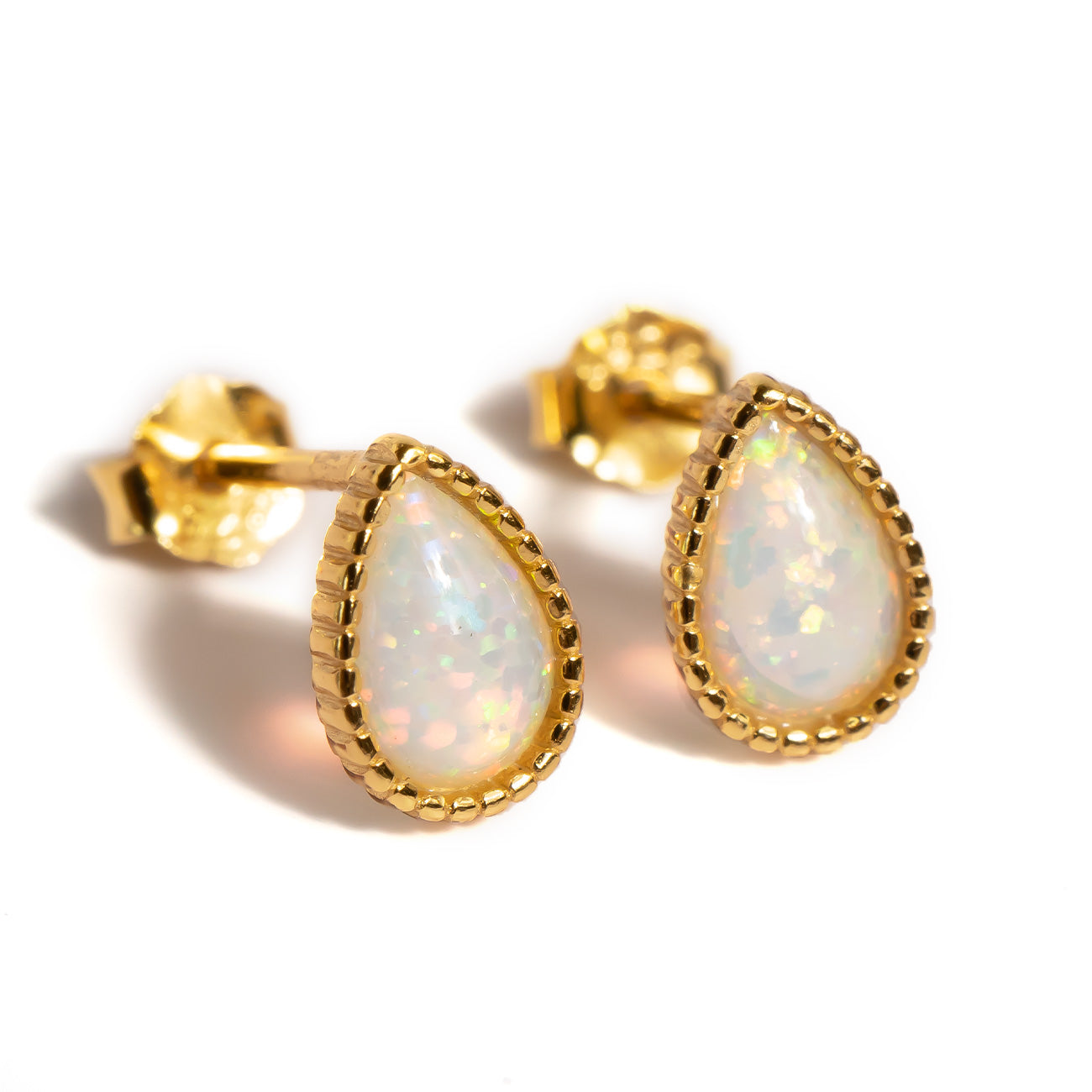 18K Gold Plated Sterling Silver Drop Synthetic Opal Earrings | SOPOROS-DROP
