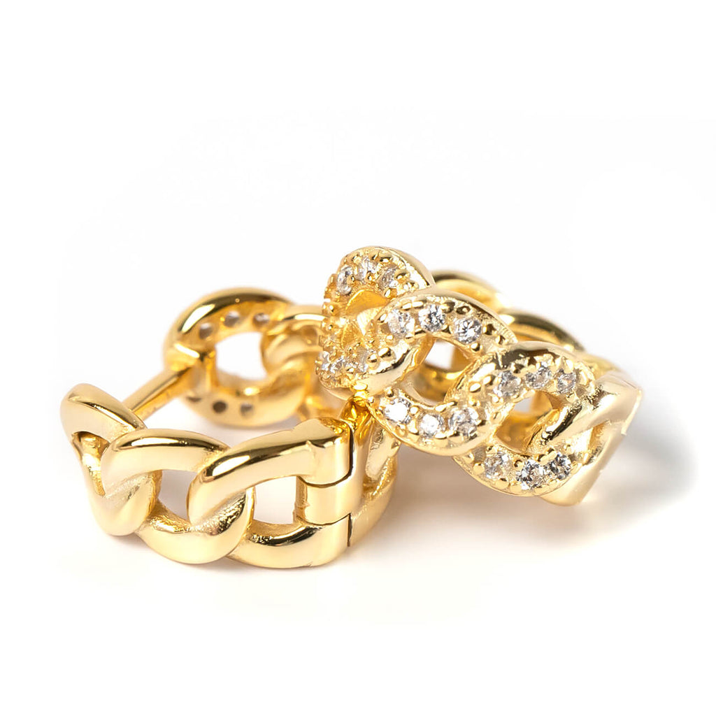 18K Gold Plated Sterling Silver Chain Cz Pave Hoop Earrings | KYKLOS-CHAIN