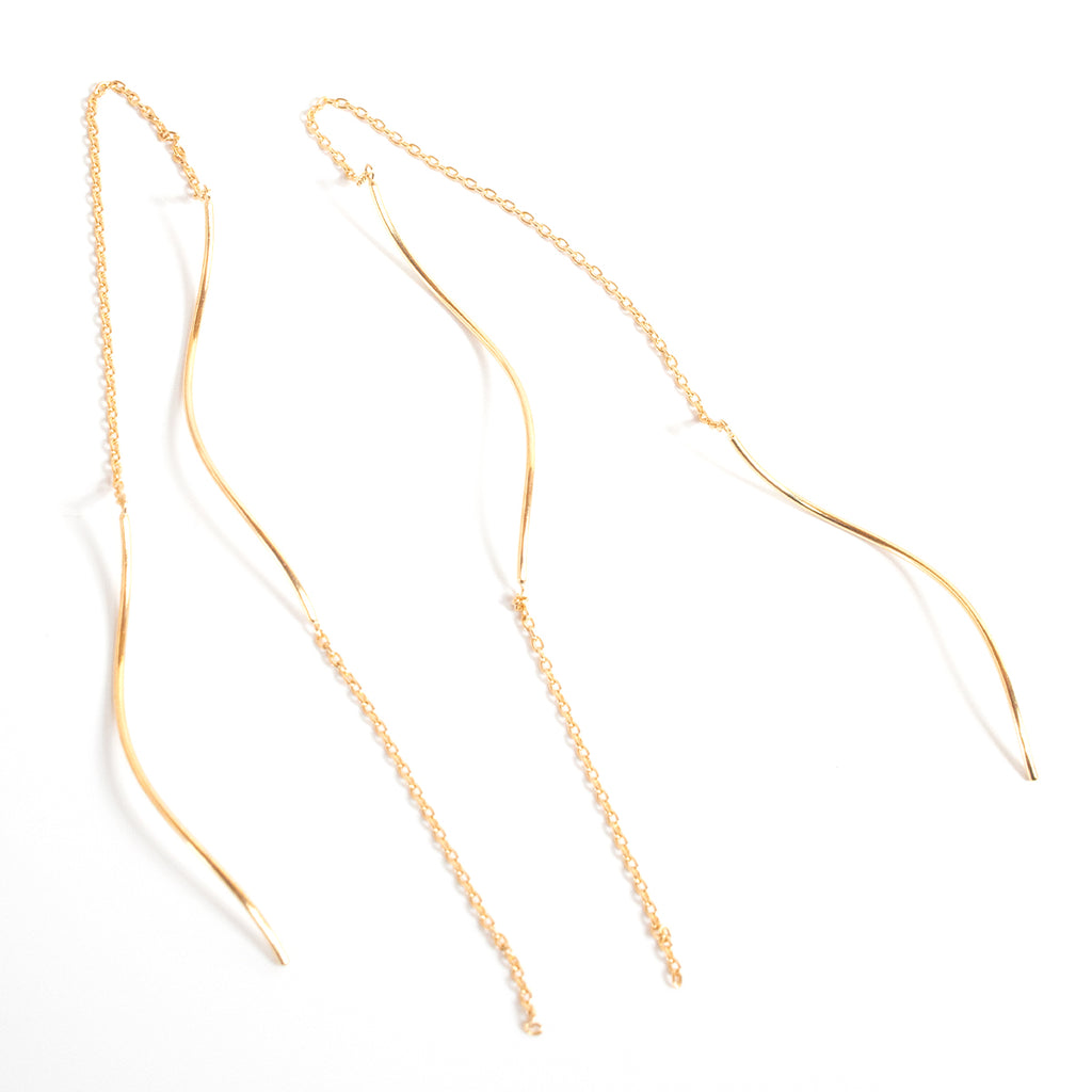 18K Gold Wavy Long Earrings | ORNE-WAVE