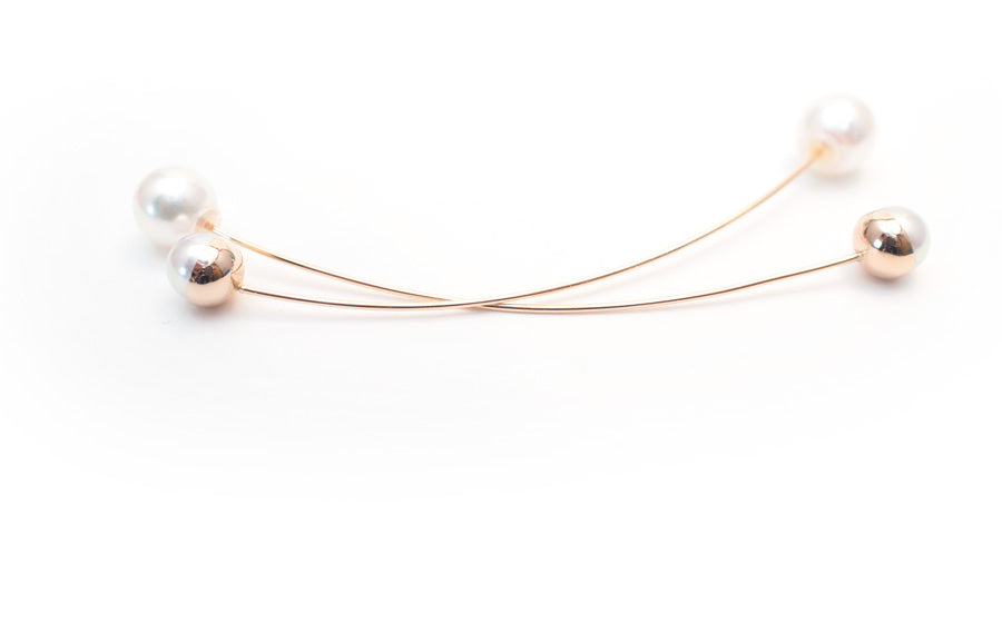 18K Pink Gold Long Pearl Swing Earrings | ILMARI