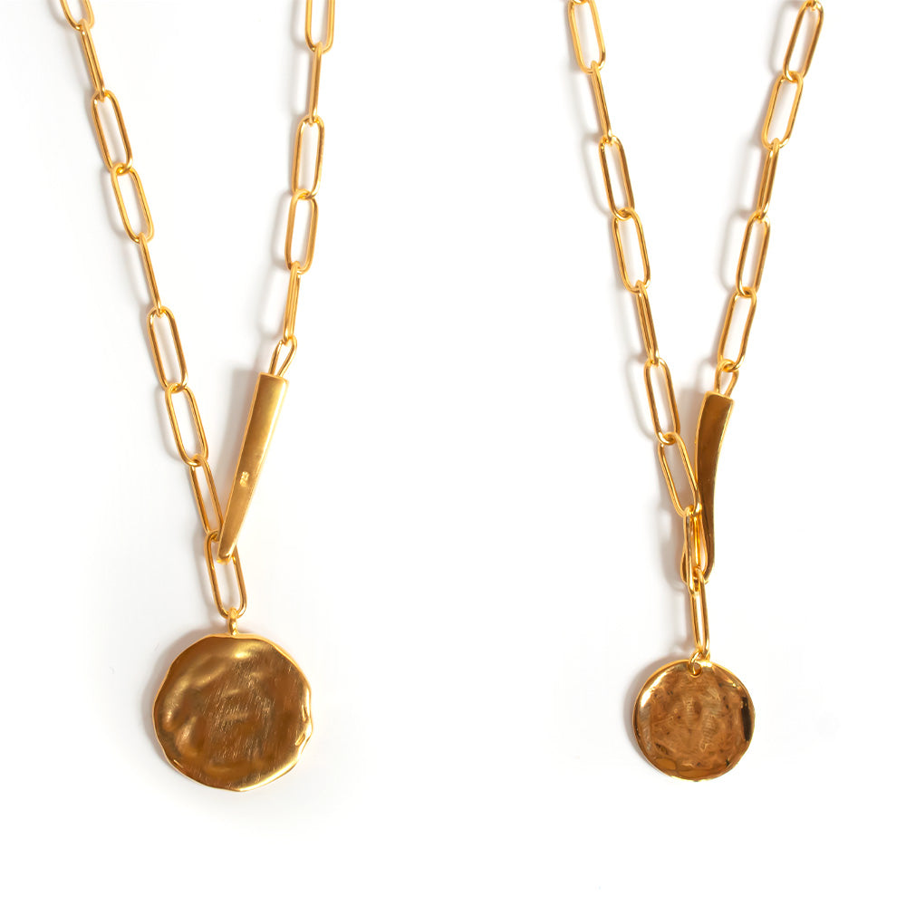18K Gold Plated Sterling Silver Boxchain Coin Necklace | NOVAC-BLANCA