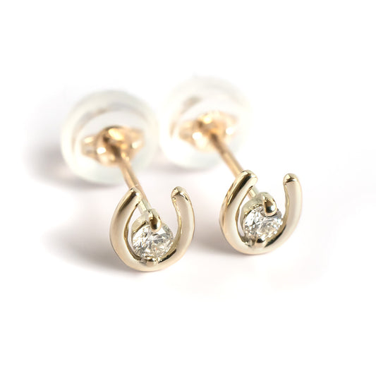 10K Tiny Diamond HorseShoe Earrings | PETALALA
