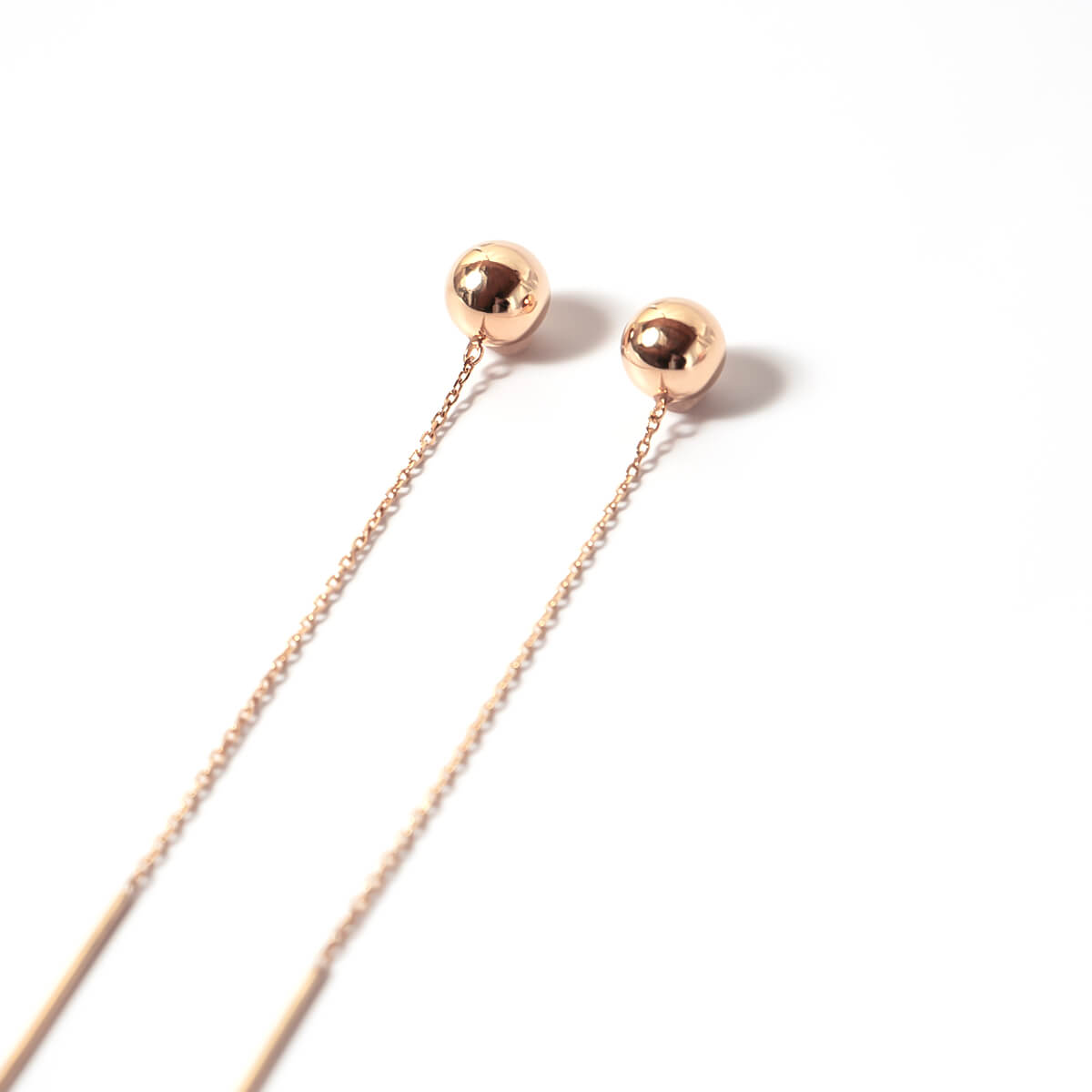 18K 6.5cm Mirror Round Ball Long Chain Earrings | PRENDOR-SHORT